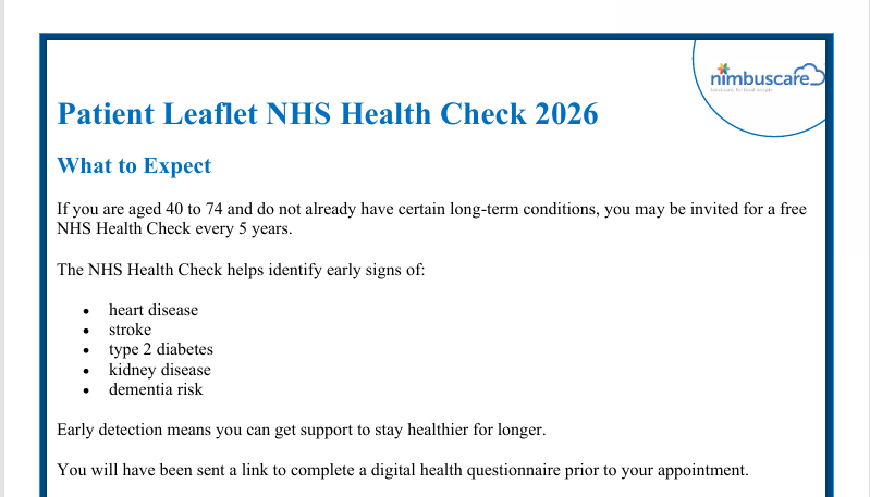 Patient leaflet for NHS Health Check